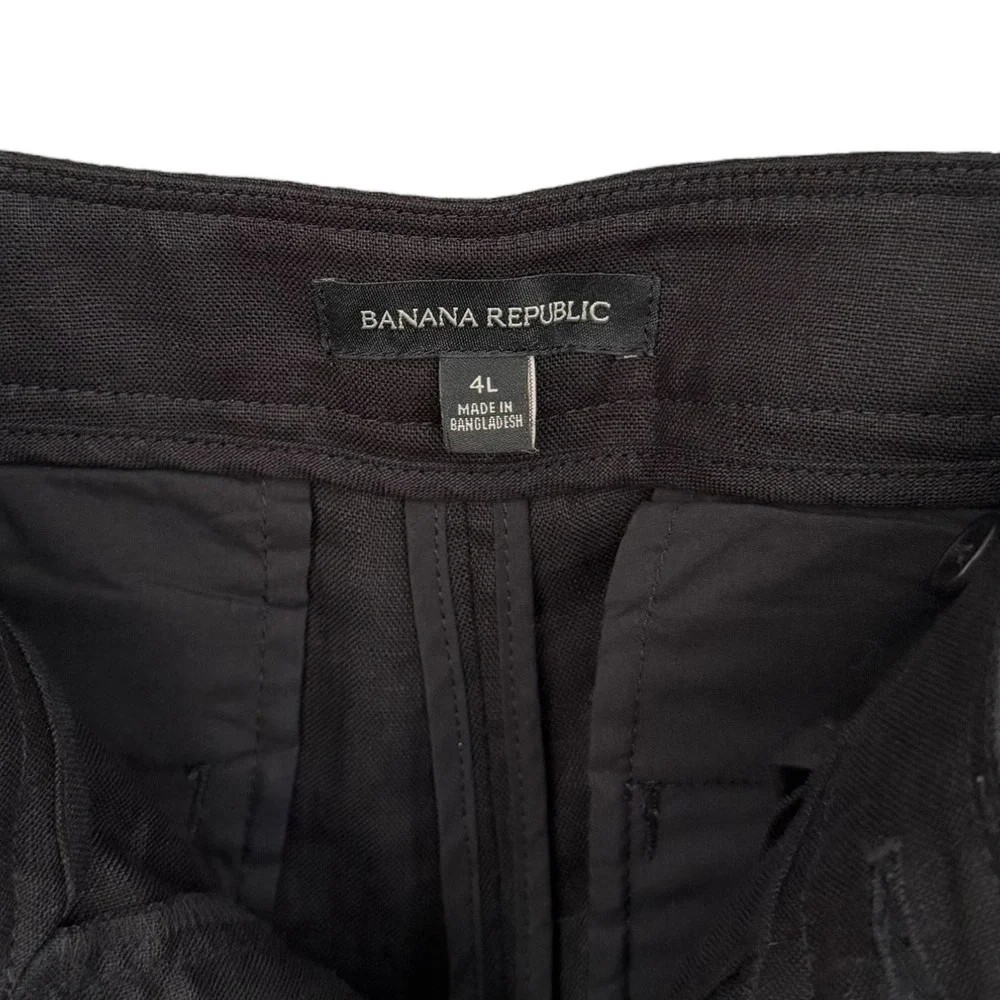 Banana Republic Minimalist Linen High Rise Pleated Wide Leg Trouser Black 4 Long
